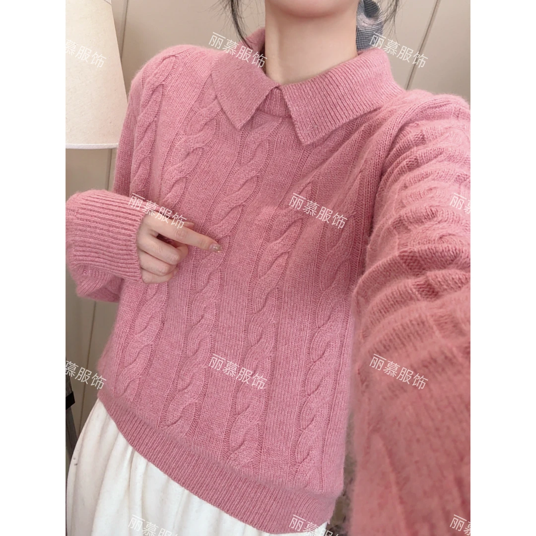 【绞花翻领】欧货时尚绞花针织衫冬季新款软糯翻领毛衣2623