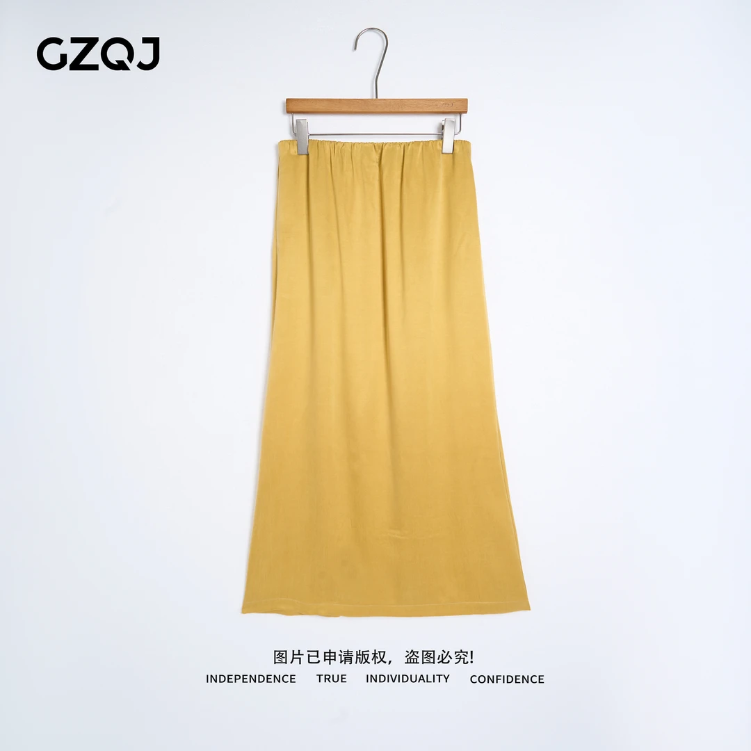 老琴私服【轻氧漫垂】原创设计欧若风时尚纯色高腰显瘦半身裙女1174