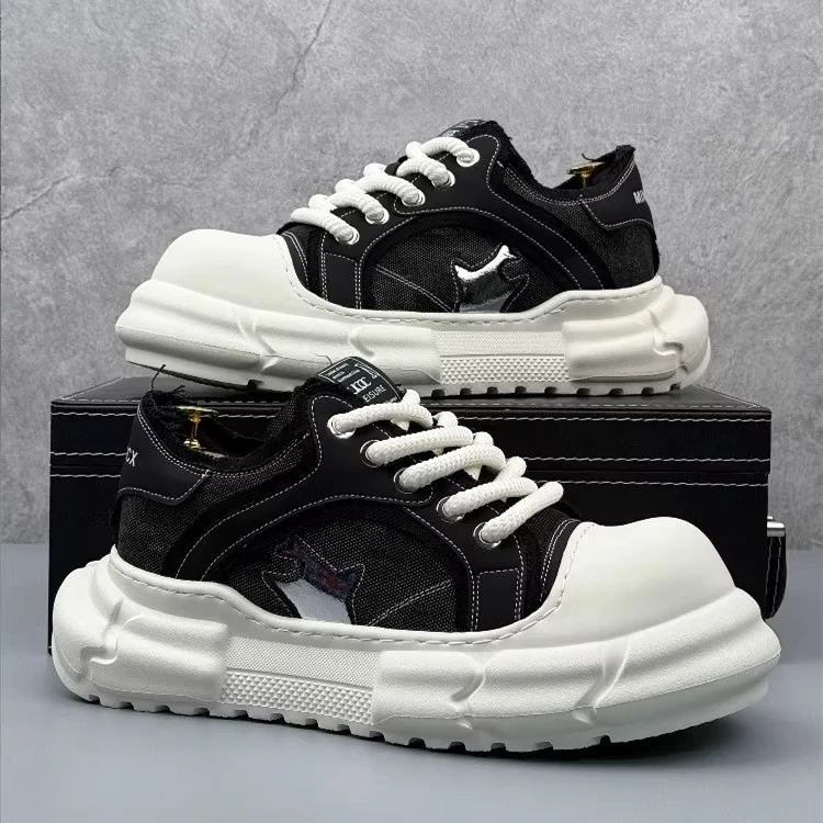 男鞋夏季透气潮流设计百搭运动休闲板鞋男士厚底增高大头德比潮鞋