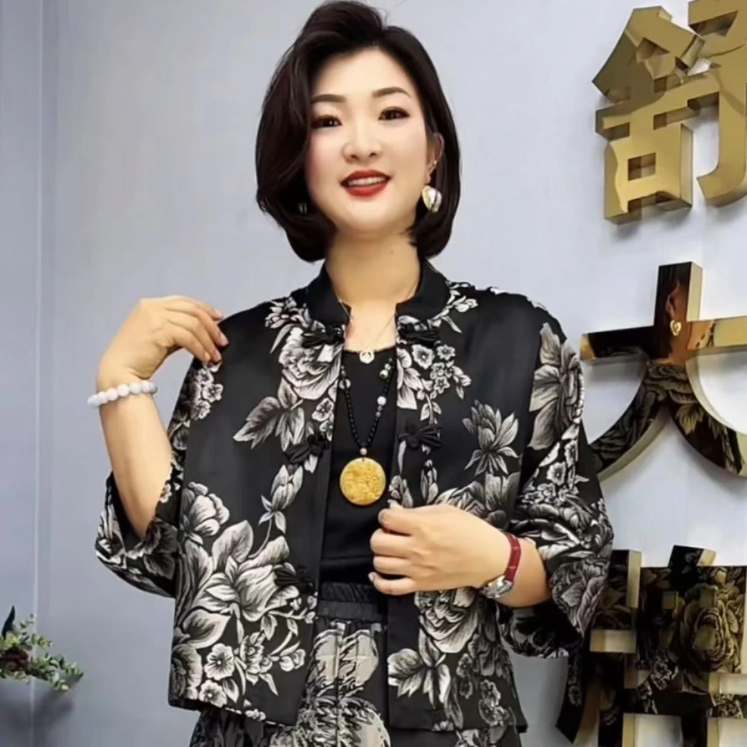 DG7839新款妈妈春款洋气外套中老年女装时尚唐装盘扣上衣