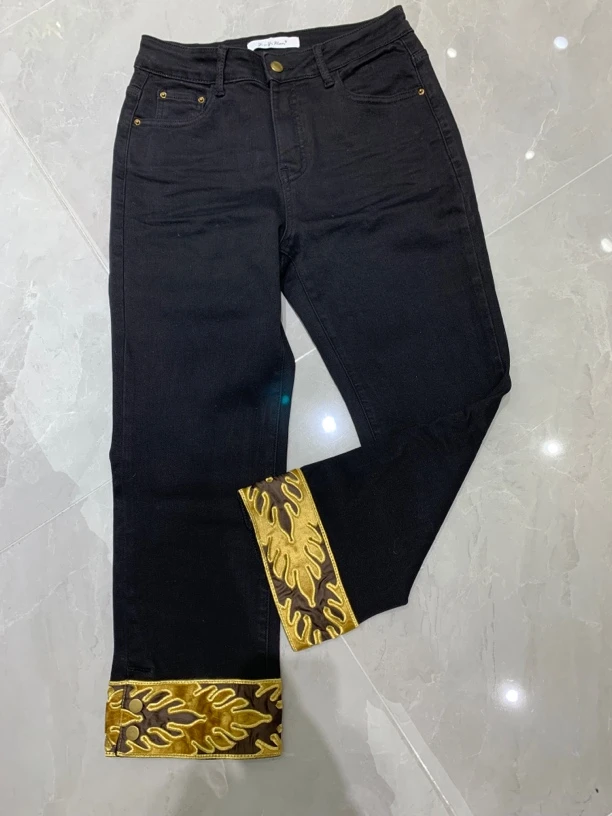 25103国风拼接烟管裤