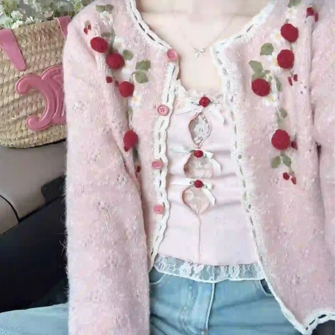 法式甜美粉色开衫外套女2025春季新款设计感别致绝美长袖上衣