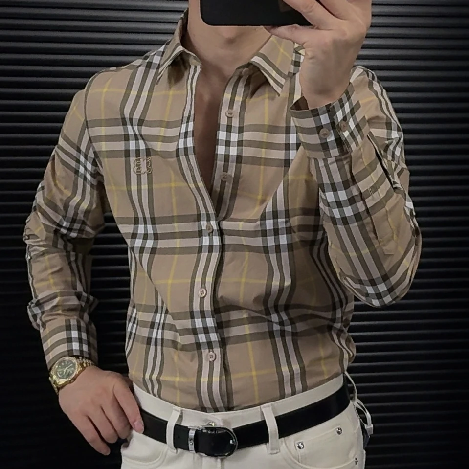 男士经典百搭衬衣棉质格纹棉质长袖衬衫 8055492