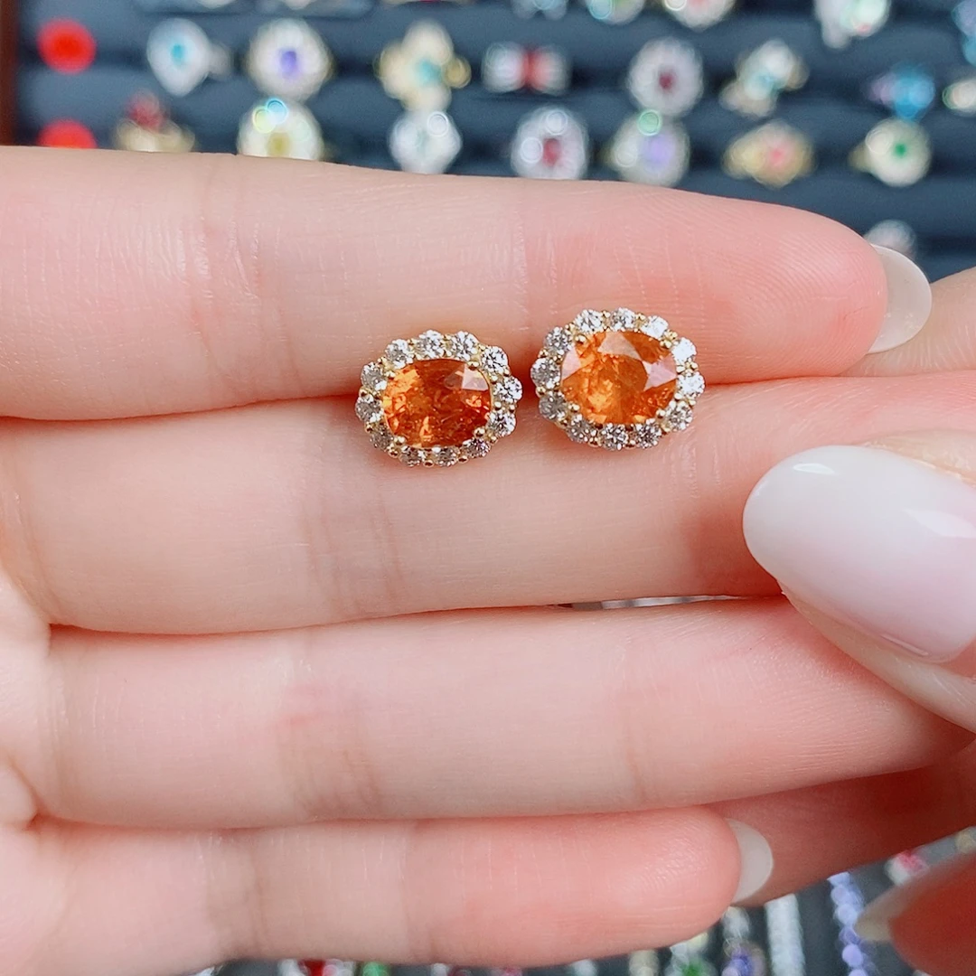 石榴石（芬达石）耳饰银S925镶嵌
