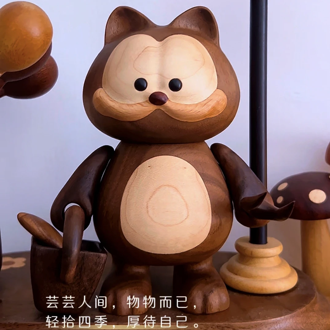 加菲猫可爱北美黑胡桃木装饰治愈摆件