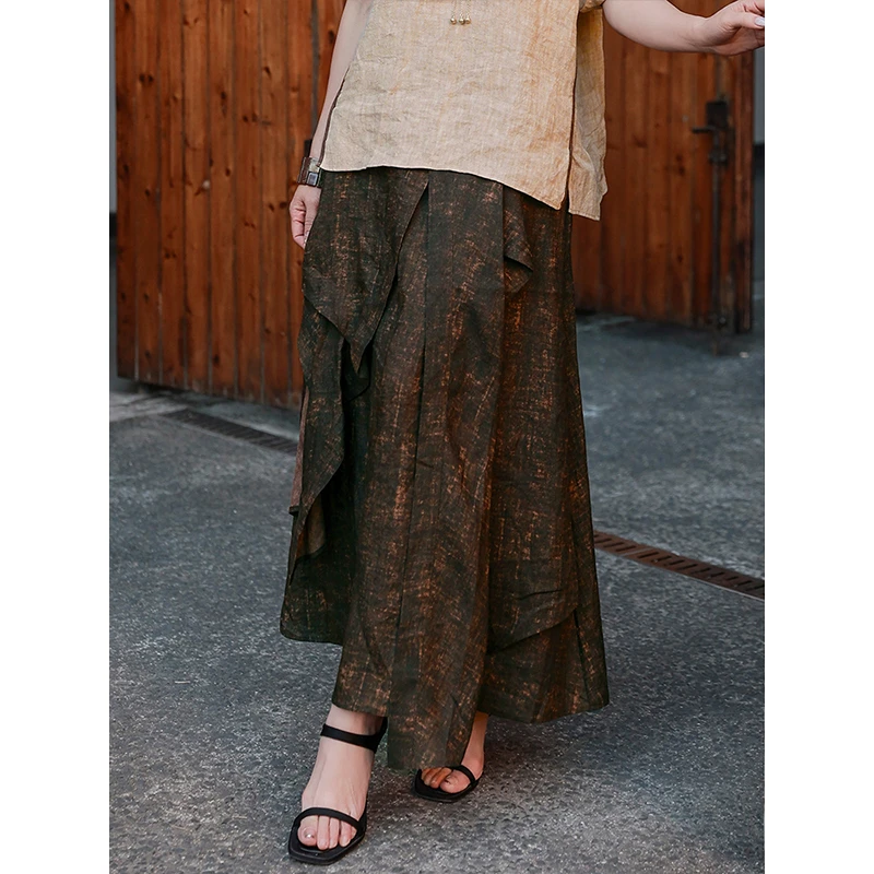 【苏西】 薰香2025新款复古不对称苎麻半身裙H10417