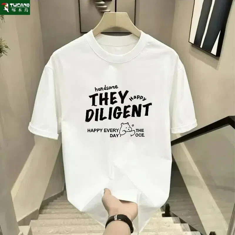 啄木鸟男士短袖T恤休闲男装2025新款纯棉衣服体恤夏季高级感男装