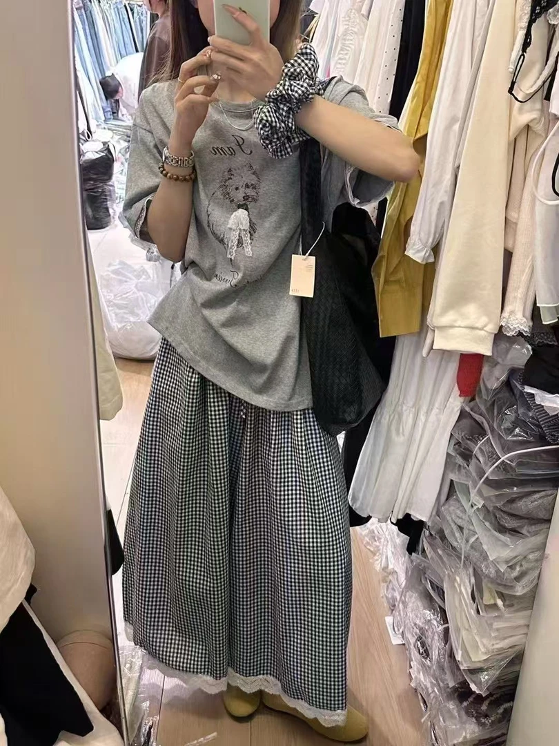 韩版上衣带发圈子字宽松短袖T恤裙裤三件套女25春夏新款休闲套装