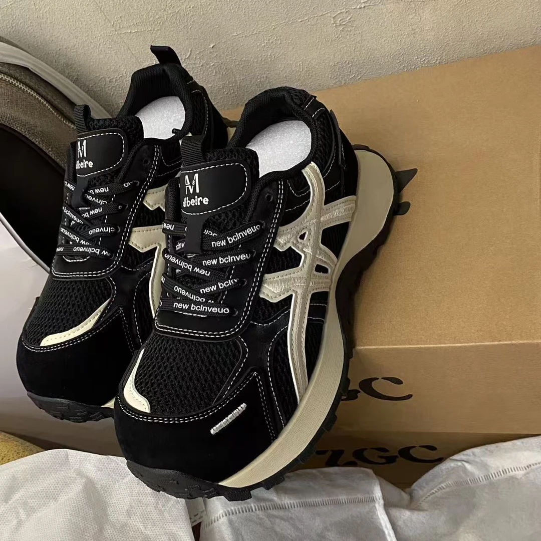 厚底丑萌老爹鞋女秋冬季加绒保暖双鞋带网面透气休闲运动鞋百搭