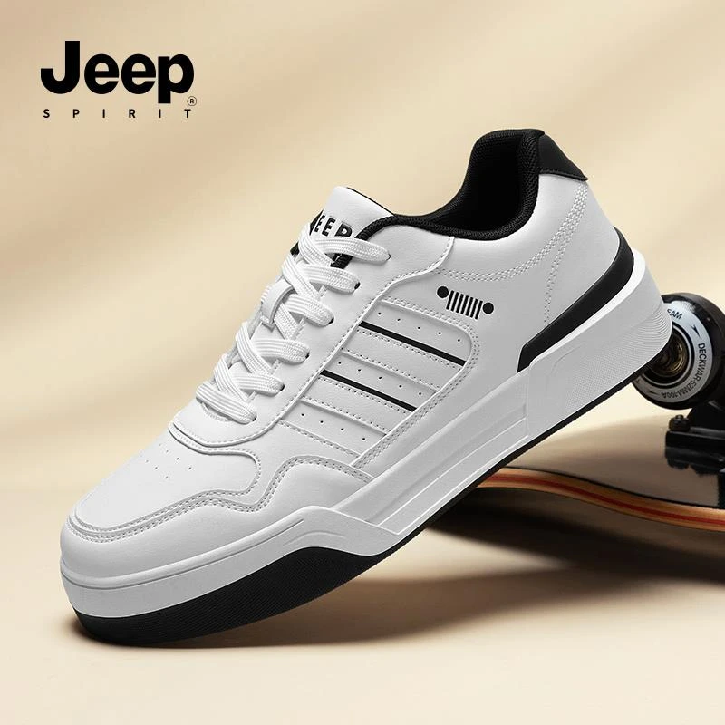 JEEPSPIRIT吉普小白鞋男2025春季新款透气运动休闲鞋皮面百搭板鞋