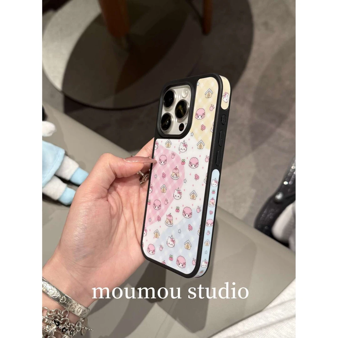 格纹波点可爱猫咪兔子适用于iPhone16Promax手机壳苹果15少女1413