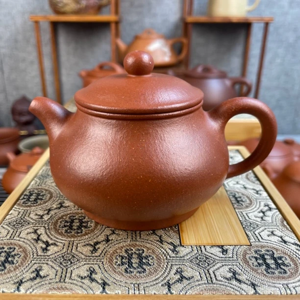 宜兴原矿紫砂壶全手工制作30目红降坡潘壶170cc左右纯手工茶具