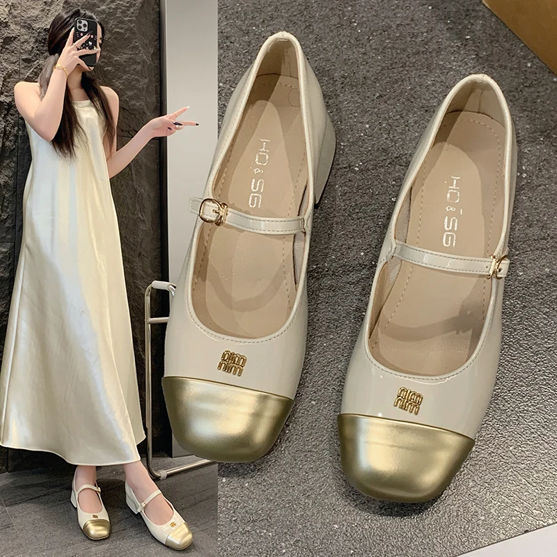 粗跟玛丽珍单鞋女2025新款方头中跟设计感一字带小众高级小香风单