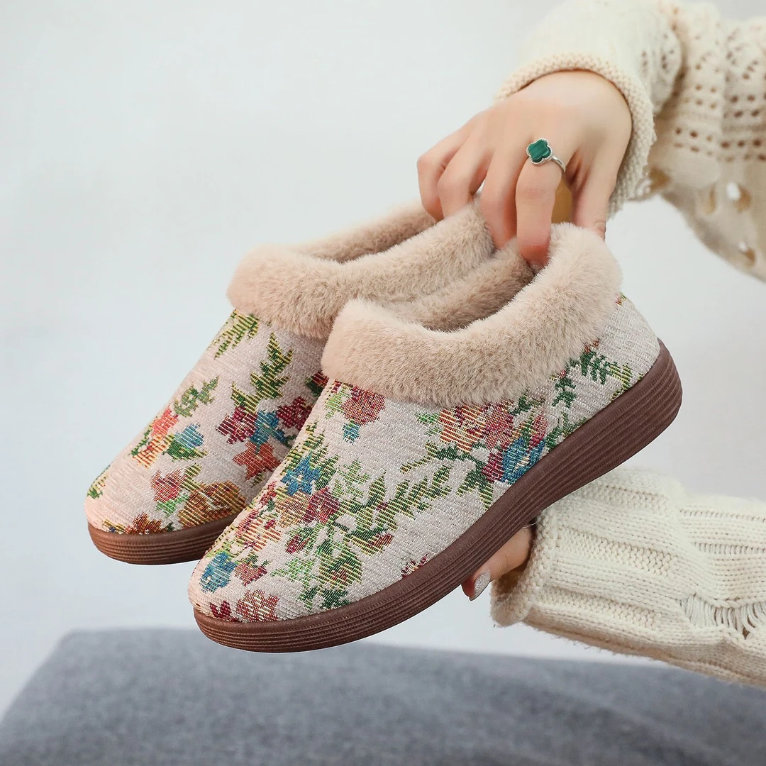 新款冬季棉鞋加绒北京脚蹬加厚保暖民族绣花鞋妈妈