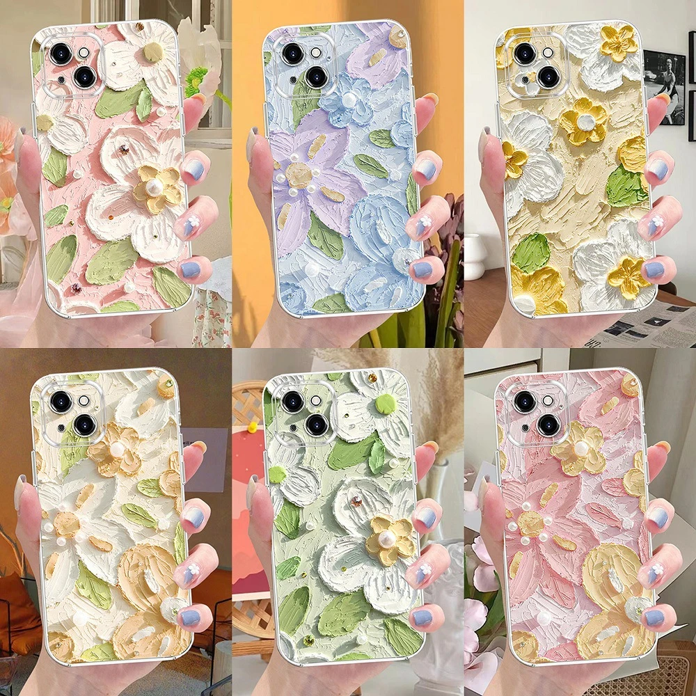 适用苹果16手机壳13promax油画风12花朵3d春夏iphone15透明14