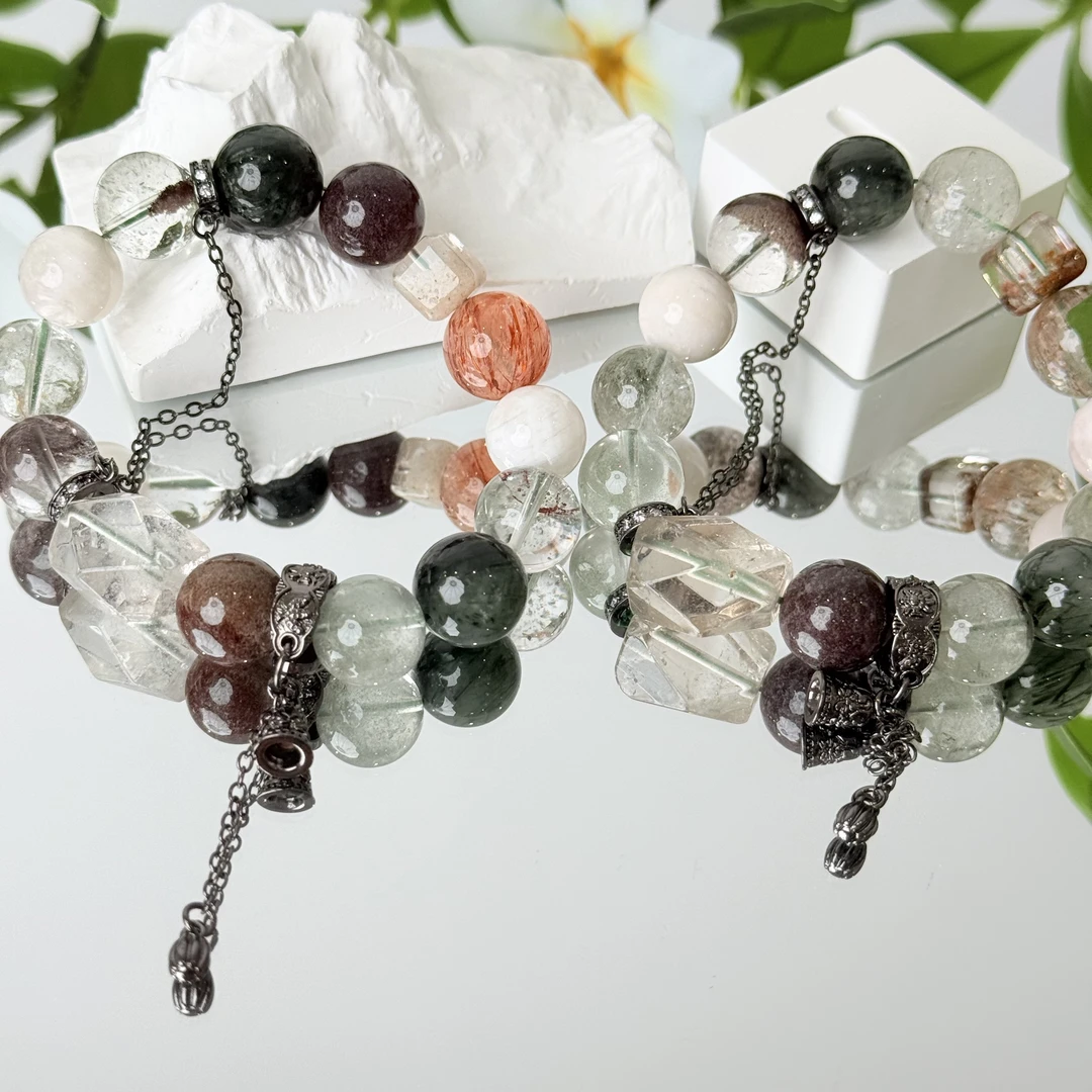 【只有来米】绿幽灵白幽灵发晶手串13mm面小仙多样性发其一Z