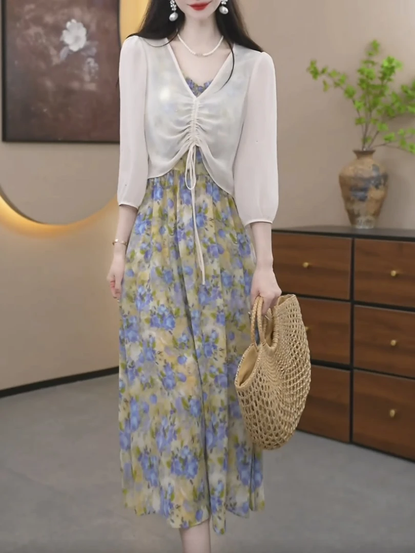 【外衫+背心裙】2025收腰夏季显瘦修身减龄洋气时尚两件套裙