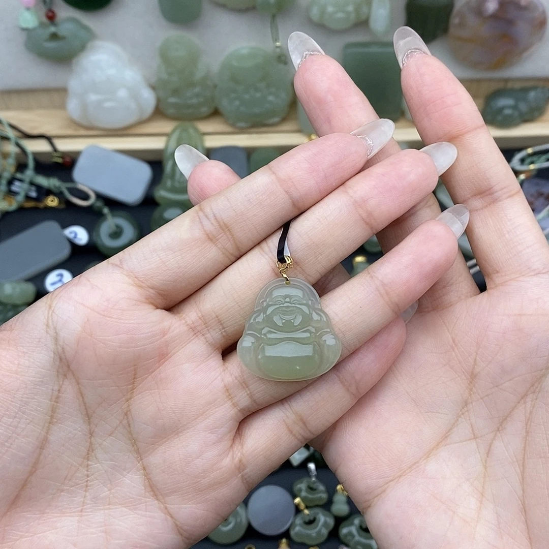 和田玉18K金镶嵌吊坠(不含链)
