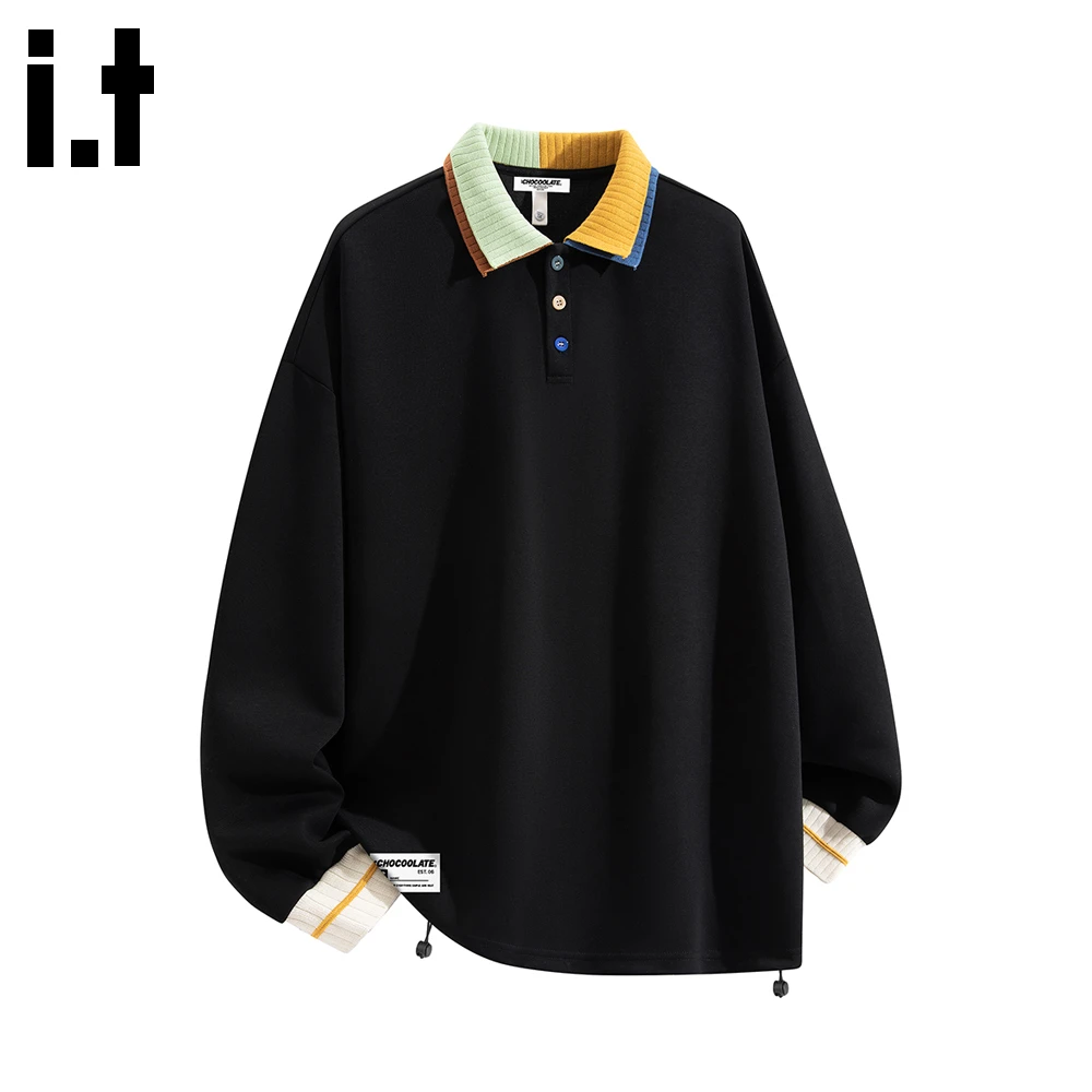 it :CHOCOOLATE卫衣男士2025美式POLO衫秋季潮牌拼色长袖休闲上衣