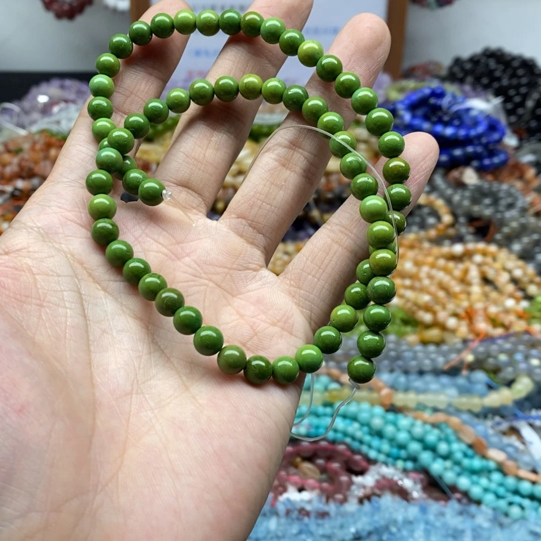 玛瑙/玉髓未镶嵌珠宝半成品一条天然6mm菜籽绿松石A224