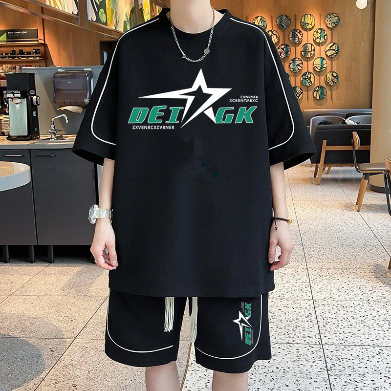 短裤短袖休闲运动套装ins夏季款加大码休闲宽松青年男士半袖上衣