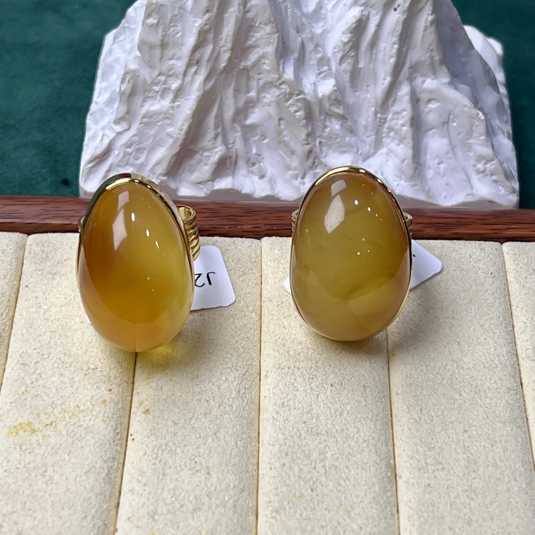 PY6琥珀水滴S925银镶戒指27*19*12mm+多样性发其一