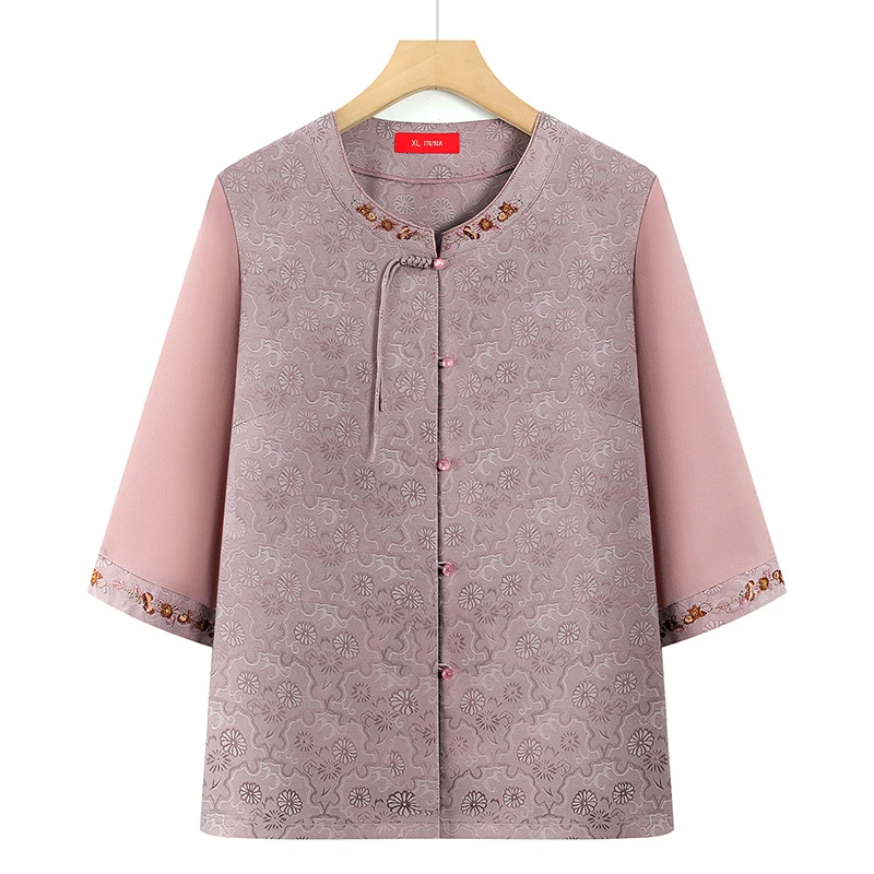 妈妈装夏季衬衫新中式中老年人高档气质奶奶装气质宽松阔太太秋装