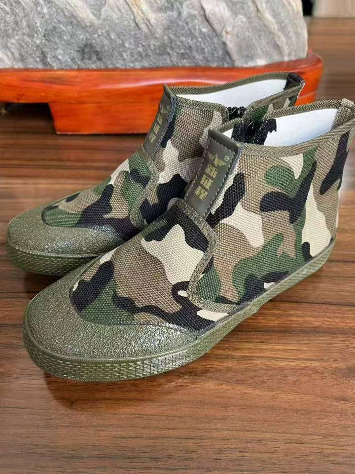 迷彩胶鞋拉链工作解放胶鞋防滑户外耐磨橡胶老北京网面透气鞋男