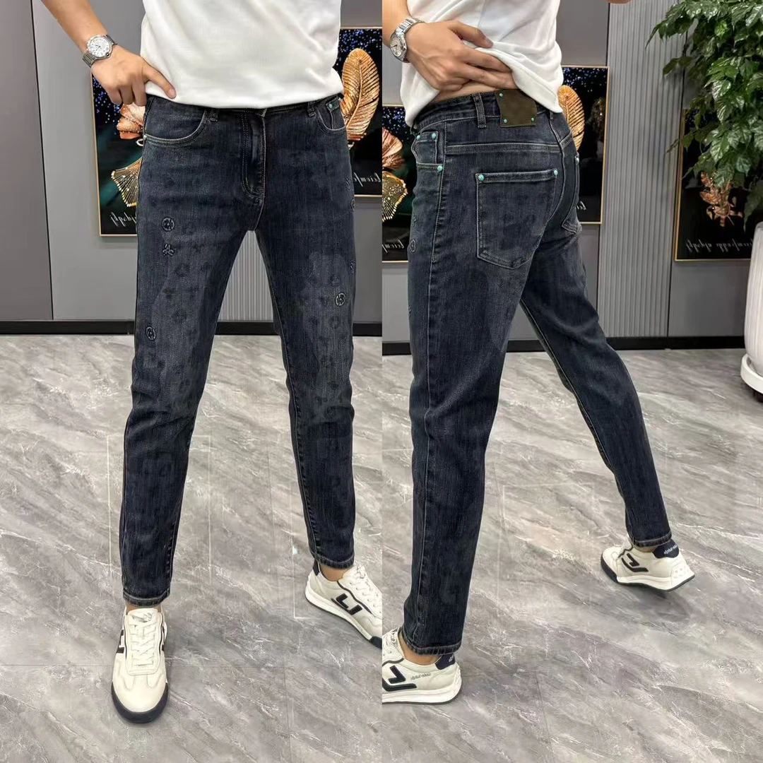 秋季新款男士时尚暗纹印花秋冬牛仔裤转圈男款爆款男士秋冬款裤子