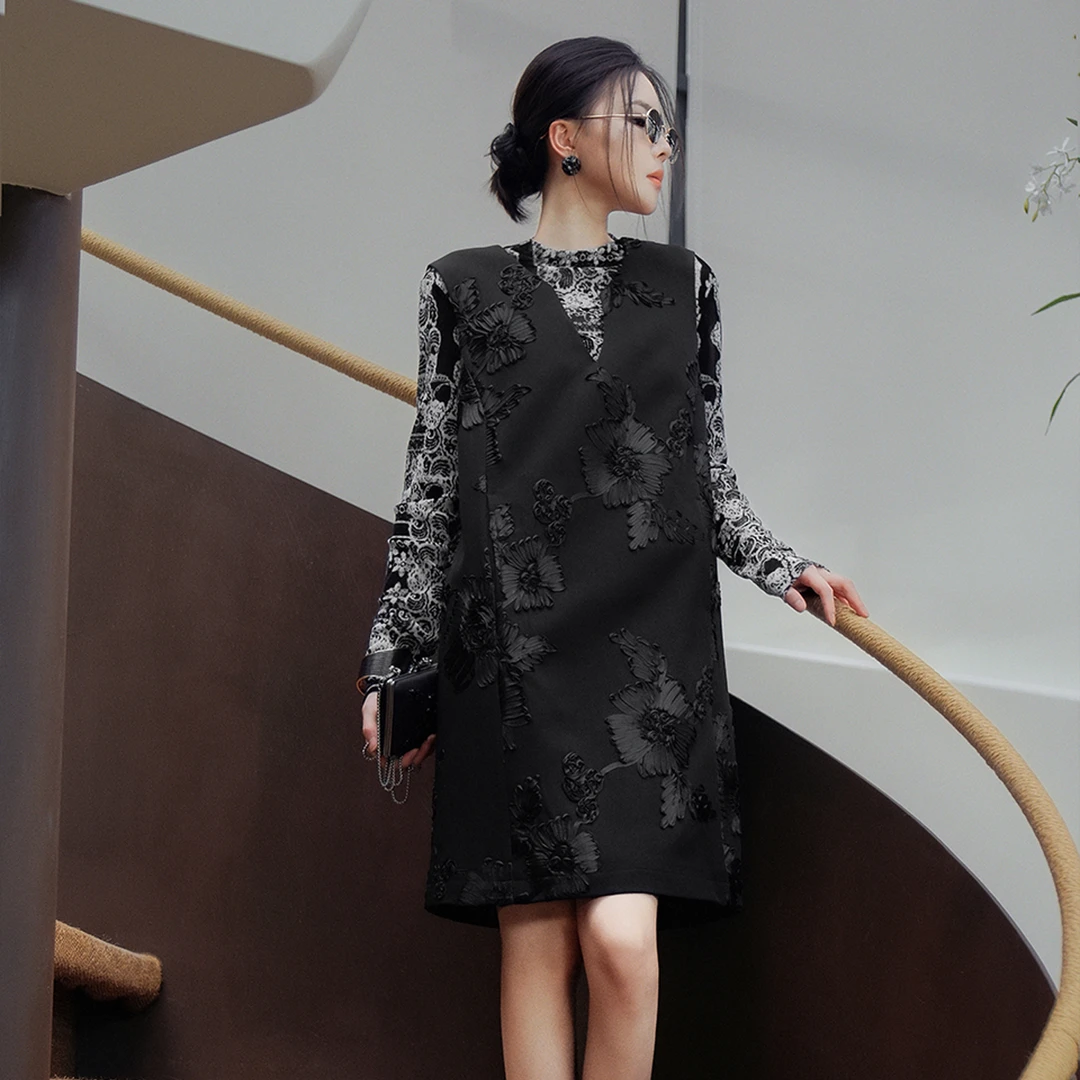 溶溶【繁花暮书】RONGRONG 高定手摇花工艺国风无袖连衣裙ZGQ6L3001