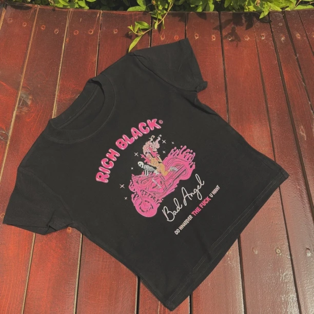 机车酷炫美式vintage辣妹y2k风高腰T恤