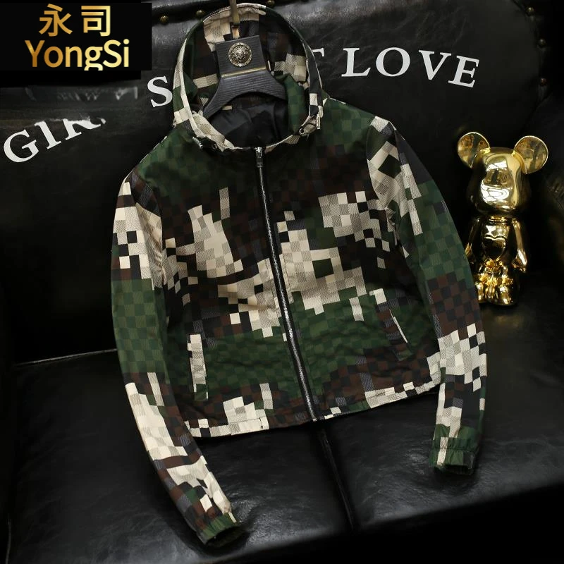 连帽欧洲站夹克男士青年格子设计感休闲男装外套春秋新款高端外衣