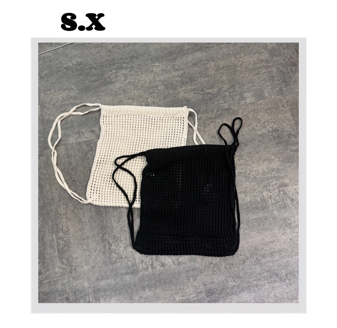 S.X 2025春夏新款  简约编织包网兜抽绳双肩包