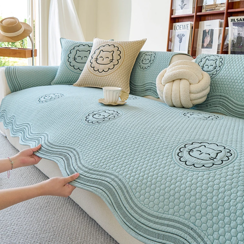 水洗全棉沙发垫四季通用沙发套罩巾奶油风客厅直排三人沙发坐垫子