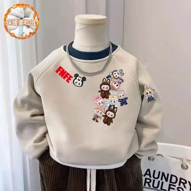 男童新款加厚圆领卫衣秋冬卡通拉布儿童男孩帅气长袖上衣洋气打底