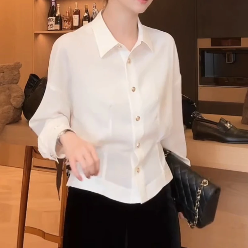 【小蛮腰衬衫】新款时尚百搭纯色收腰显瘦衬衫上衣女LK2506260