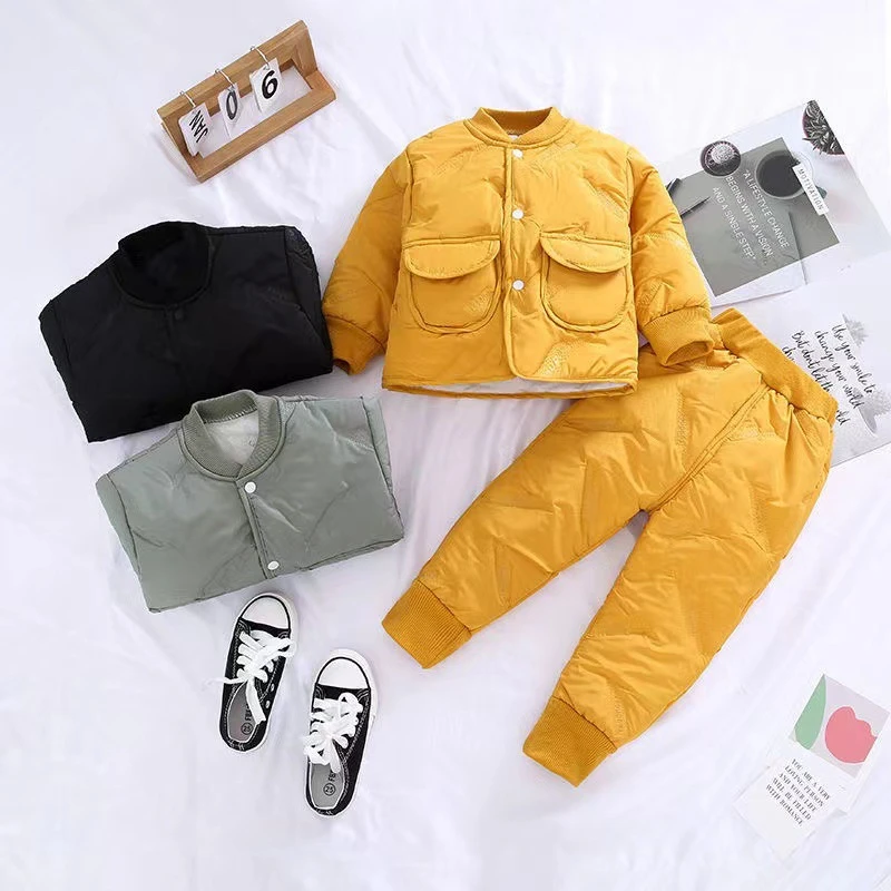 儿童棉服两件套秋冬款男女童加厚棉衣棉裤外穿中小童保暖夹棉套装