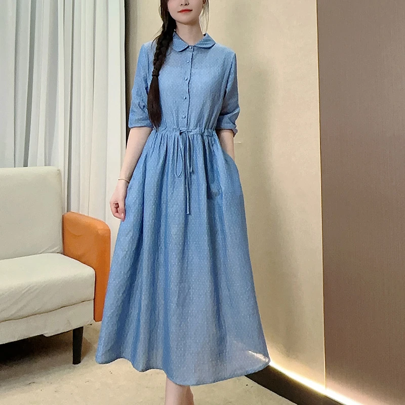 纯棉秋冬气质连衣裙女中长款收腰显瘦休闲时尚遮肚A字裙子690