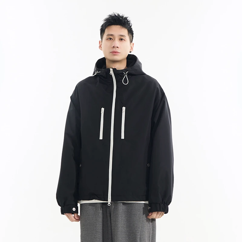 春季新款户外冲锋衣连帽外套简约休闲宽松设计高级感男装夹克6125