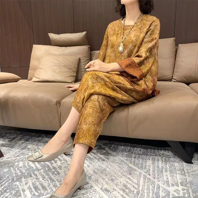 “流金岁月”老钱贵气挽袖上衣➕裤子两件套