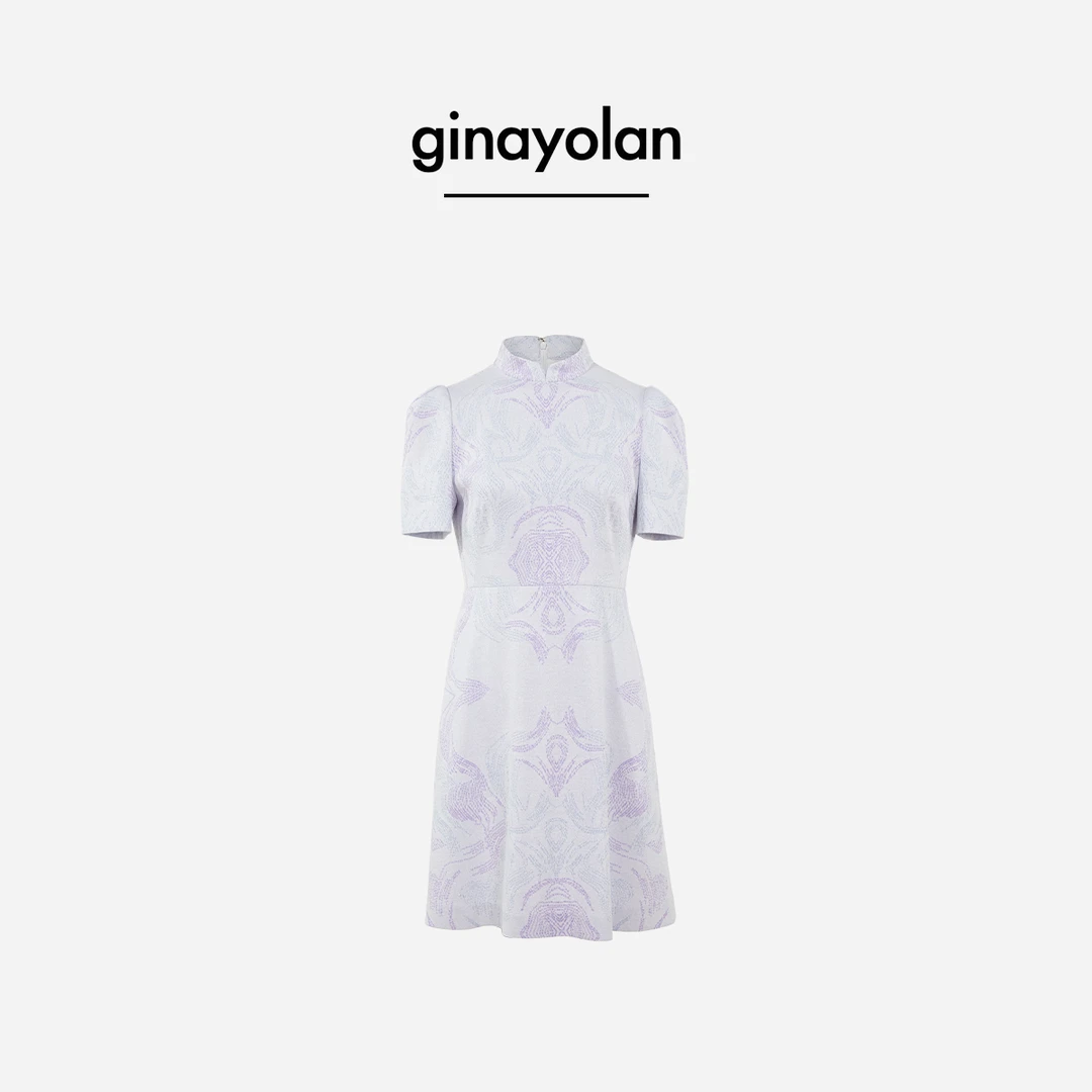 GINAYOLAN/瑾颜【青花瓷】意大利进口面料优雅气质连衣裙GYS104G