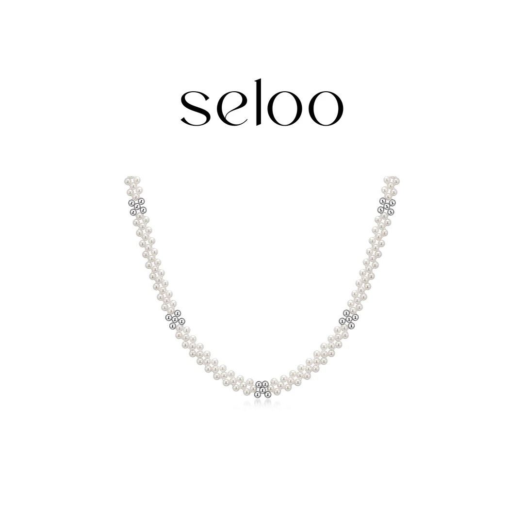 合金项链 Seloo【编织花朵拼色颈链】轻奢小众锁骨链SE507X325