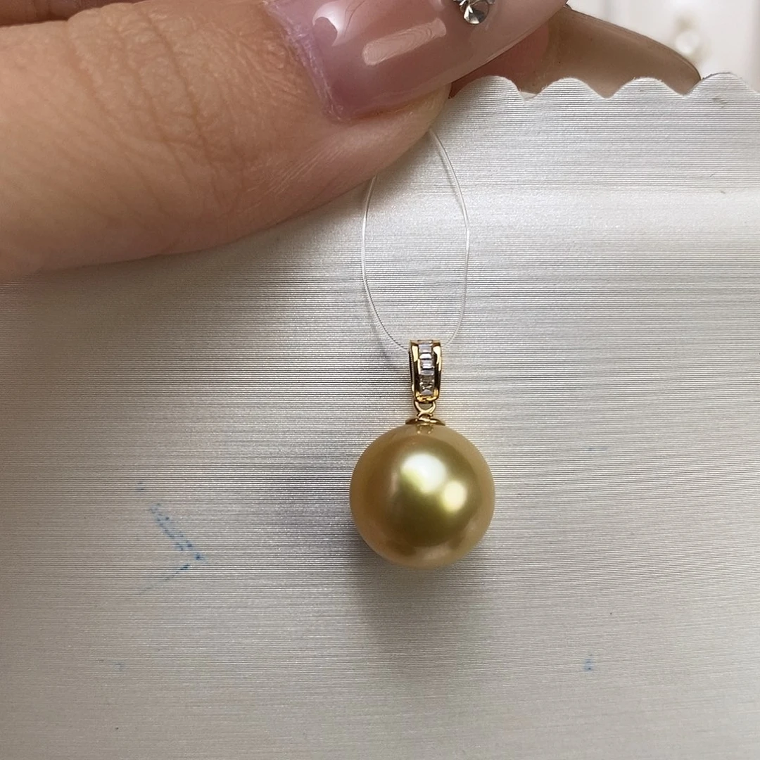 吊坠(不含链)18K金镶嵌海水珍珠金珠11-12