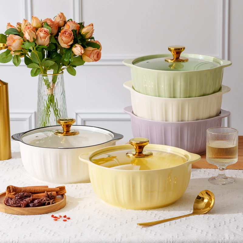 新款陶瓷大容量汤碗奶油风釉下彩汤锅纯色家用陶瓷碗微波炉汤碗