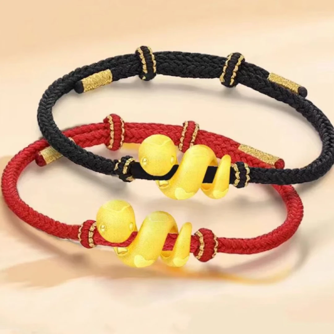 足金卷卷蛇编绳 圣诞节礼物爱心蛇本命年吊坠