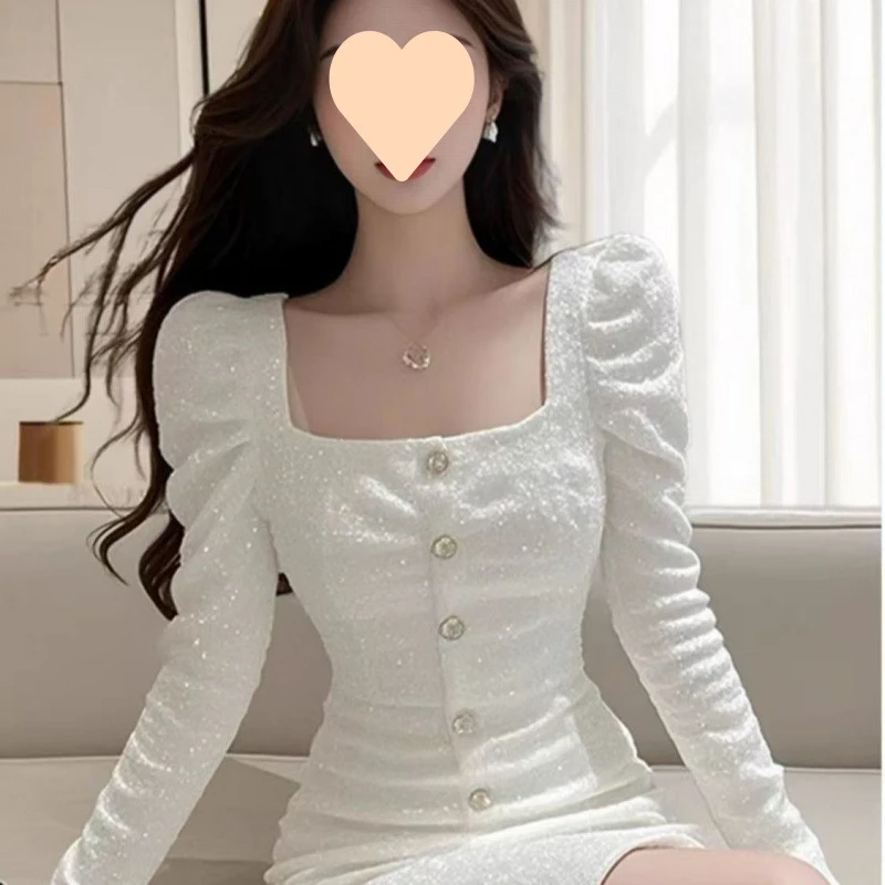 纯欲风气质辣妹方口领连衣裙女装2025春秋新款时尚名媛包臀短裙