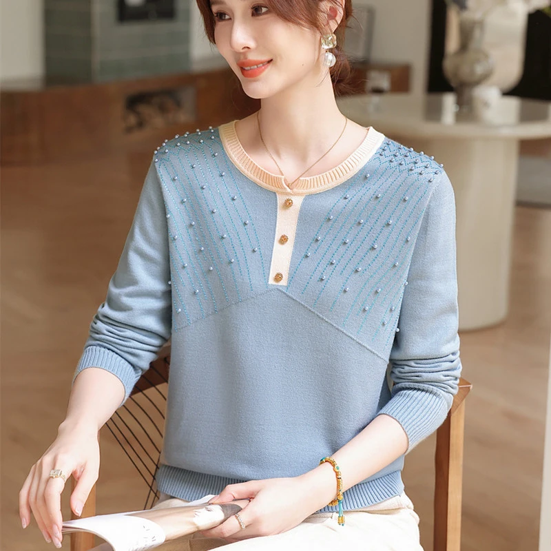 春秋年轻妈妈秋冬气质针织小衫时尚2025新款中老年女宽松打底上衣
