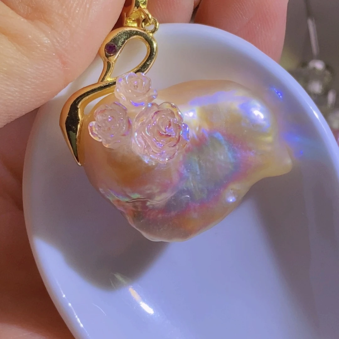 银S925镶嵌淡水珍珠天然淡水珍珠无染色无优化