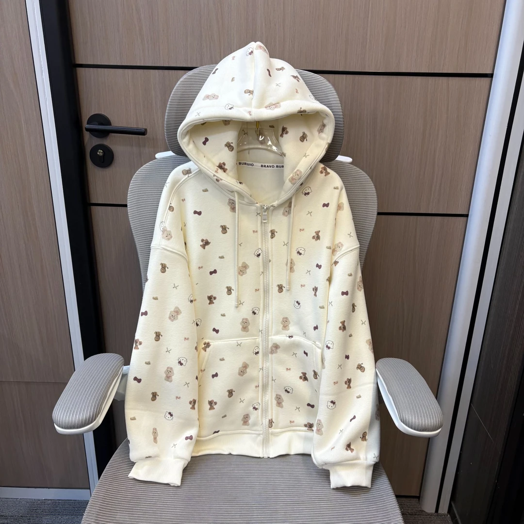 【清货】冬款韩系凯蒂小熊满印加绒女童连帽外套  F285 285 K