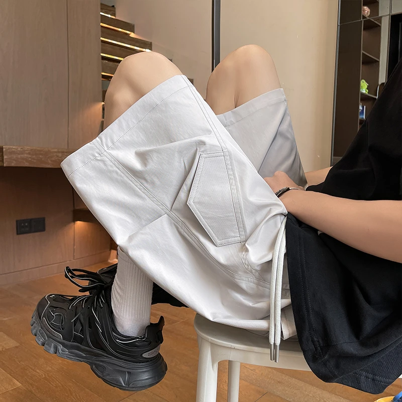 美式打褶伞兵工装短裤男款夏季潮牌速干宽松五分裤设计感阔腿中裤